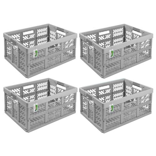 4x Stabile Profi Klappbox 45L - 54 x 37 x 28 cm - Einkaufskiste klappbar mit Soft-Griffe - Transportkiste stapelbar, Silber 4x Stabile Profi Klappbox 45L - 54 x 37 x 28 cm - Einkaufskiste klappbar mit Soft-Griffe - Transportkiste stapelbar, Silber von PAFEN
