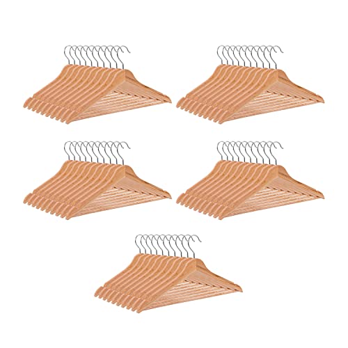 50x Kleiderbügel Holz 43,5 cm - Stabile Holzkleiderbügel 360 Grad drehbarer Haken Wäschebügel Garderoben Set, Natur Braun von PAFEN