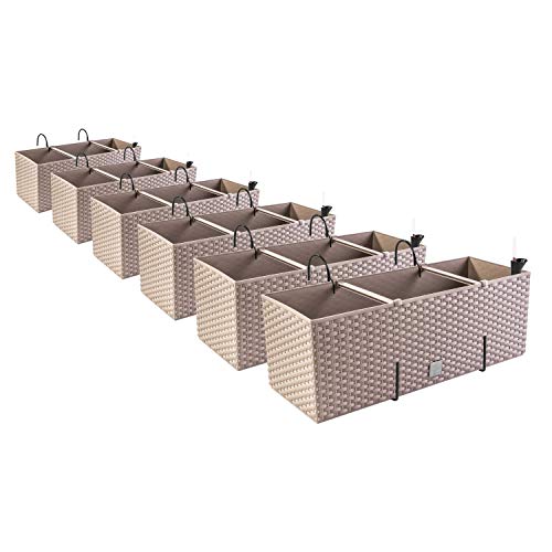 PAFEN 6X Blumenkasten Blumentopf Rattan-Optik mit Halterungen Pflanztopf Wasserstandsanzeiger Balkonkasten Pflanzkästen von PAFEN