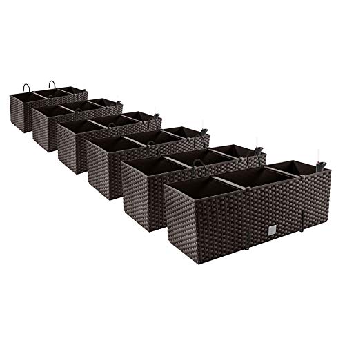 PAFEN 6X Blumenkasten Blumentopf Rattan-Optik mit Halterungen Pflanztopf Wasserstandsanzeiger Balkonkasten Pflanzkästen von PAFEN