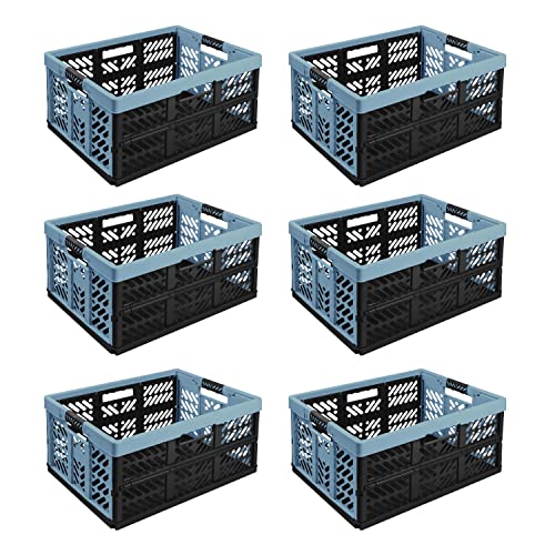 6X Stabile Profi Klappbox 45L - 54 x 37 x 28 cm - Einkaufskiste klappbar mit Soft-Griffe - Transportkiste stapelbar, Blau/Graphit von PAFEN