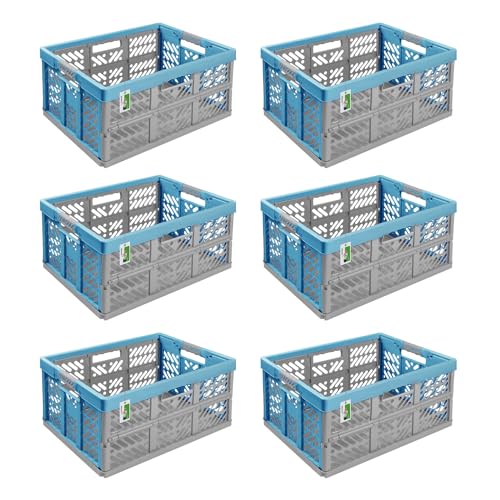 6X Stabile Profi Klappbox 45L - 54 x 37 x 28 cm - Einkaufskiste klappbar mit Soft-Griffe - Transportkiste stapelbar, Sky Blue von PAFEN