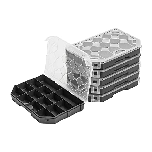 6x Sortimentskasten Kleinteilemagazin – 195 x 284 x 40 mm - Sortierkasten mit Transparent Deckel Sortierkoffer Werkzeugbox Sortimentskoffer von PAFEN