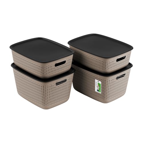 Aufbewahrungsbox 4er Set Deko-Box - 2x 10 Liter, 2x 17 Liter - Aufbewahrungskorb Behälter aus Kunststoff BPA Free Körbe zur Aufbewahrung Vorratsbehälter Luftzirkulationssystem Stapelbox Kiste, Taupe Aufbewahrungsbox 4er Set Deko-Box - 2x 10 Liter, 2x 17 Liter - Aufbewahrungskorb Behälter aus Kunststoff BPA Free Körbe zur Aufbewahrung Vorratsbehälter Luftzirkulationssystem Stapelbox Kiste, Taupe von PAFEN