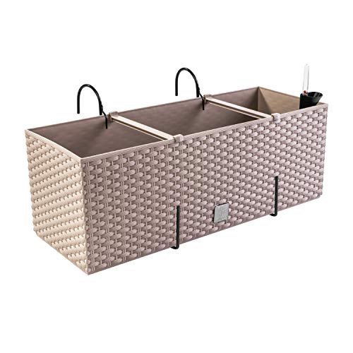 PAFEN Blumenkasten Blumentopf Rattan-Optik mit Halterungen 4 Farben Pflanztopf Wasserstandsanzeiger Balkonkasten Pflanzkästen von PAFEN