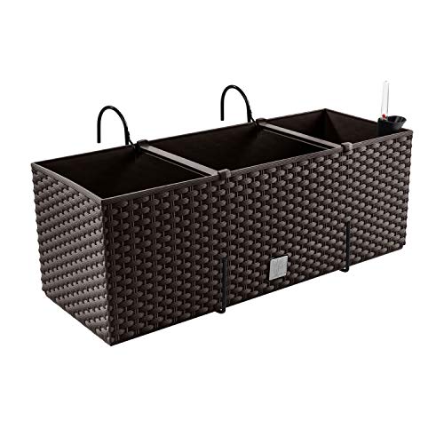 PAFEN Blumenkasten Blumentopf Rattan-Optik mit Halterungen 4 Farben Pflanztopf Wasserstandsanzeiger Balkonkasten Pflanzkästen Umbra von PAFEN