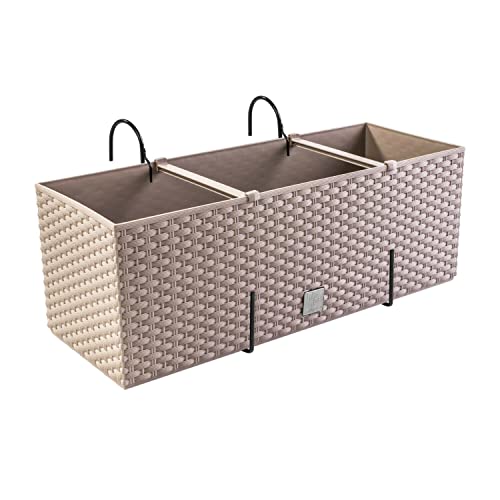 PAFEN Blumenkasten Blumentopf Rattan-Optik mit Halterungen Pflanztopf Balkonkasten Pflanzkästen, Mocca von PAFEN