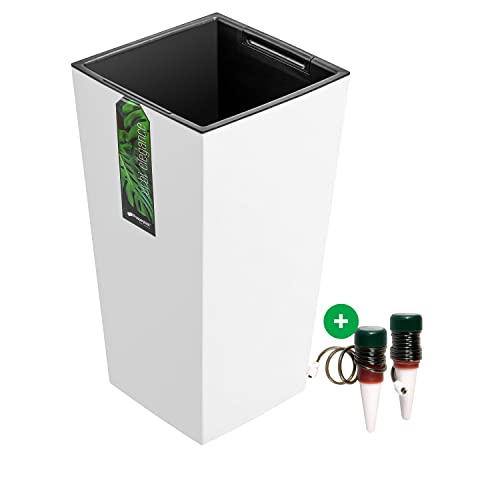 Blumentöpf hoch mit Wasserspender pflanze - 260 x 260 x 505 mm - Pflanzkübel mit Einsatz Blumenkübel Pflanztopf Kunststoff Matt, Weiß von PAFEN