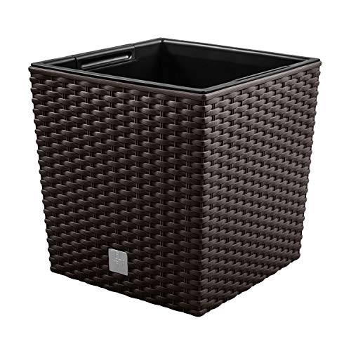 PAFEN Blumentopf RATTO Rattan-Optik Low Kunststoff Topf Blumenkübel inkl. Einsatz Übertopf Mocca 20x20cm von PAFEN