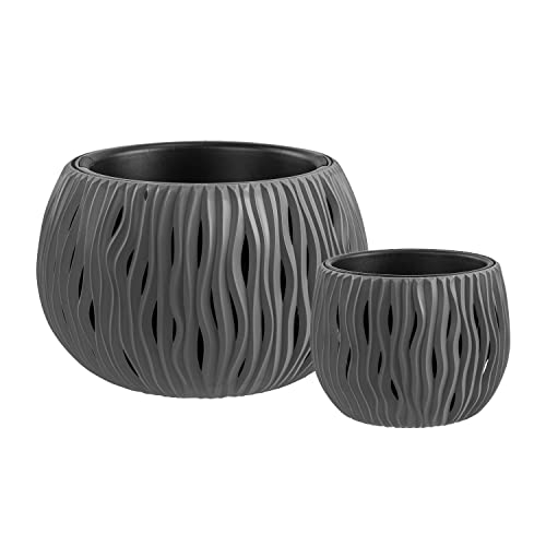 Blumentopf Sandy Bowl Set 2in1- Durchmesser 29cm, 17,5cm - Pflanzkübel Zusammensetzung mit Sand-Design Blumenkübel Pflanztopf Rund, Grau von PAFEN