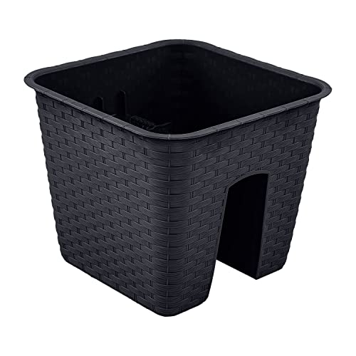 PAFEN Geländerkasten Blumenkasten Rattan-Optik DRLB280 8,5L anthrazit Balkonkasten Kasten von PAFEN