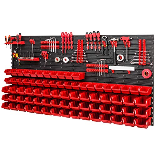 PAFEN Lagersystem - 1544 x 780 mm - Wandregal 75x Rot Stapelboxen und 38 Stück Rot Werkzeughalter | Wandplatten mit Zubehörteile von PAFEN