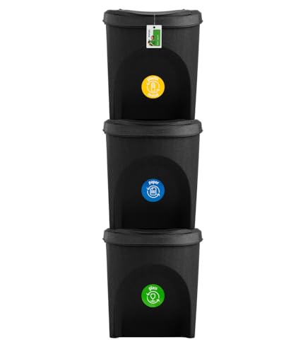 Mülleimer Set Eco Mülltrennsystem 3x25L – Abfalleimer mit farbigen Deckeln, Recycling Behälter für Küche, Büro und Haushalt, Öko-Anthrazit Mülleimer Set Eco Mülltrennsystem 3x25L – Abfalleimer mit farbigen Deckeln, Recycling Behälter für Küche, Büro und Haushalt, Öko-Anthrazit von PAFEN