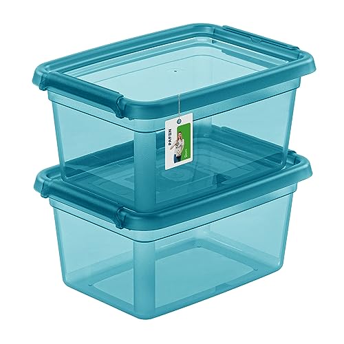 PAFEN 2X Aufbewahrungsbox mit Deckel 1,5L – 19,5 x 14 x 9,5 cm - Boxen Aufbewahrung Stapelboxen mit Verschlussclips Kunststoffbehälter Kleiderboxen Transparent Organizer | Farbe Cyan von PAFEN