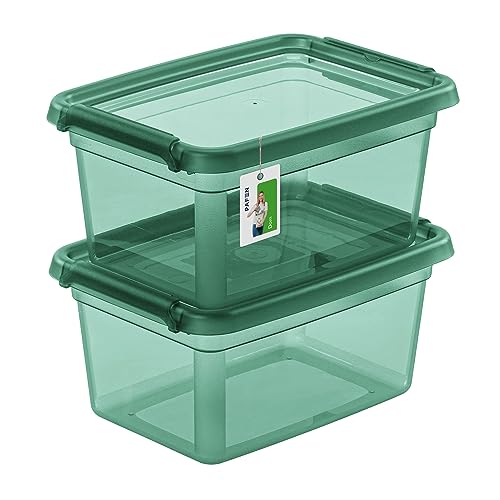 PAFEN 2X Aufbewahrungsbox mit Deckel 1,5L – 19,5 x 14 x 9,5 cm - Boxen Aufbewahrung Stapelboxen mit Verschlussclips Kunststoffbehälter Kleiderboxen Transparent Organizer | Grün von PAFEN
