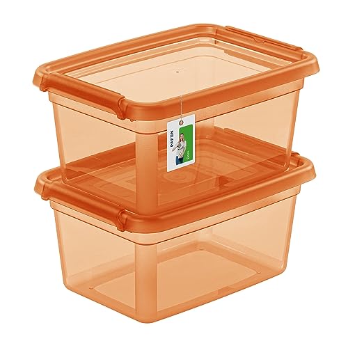 PAFEN 2X Aufbewahrungsbox mit Deckel 1,5L – 19,5 x 14 x 9,5 cm - Boxen Aufbewahrung Stapelboxen mit Verschlussclips Kunststoffbehälter Kleiderboxen Transparent Organizer | Orange von PAFEN