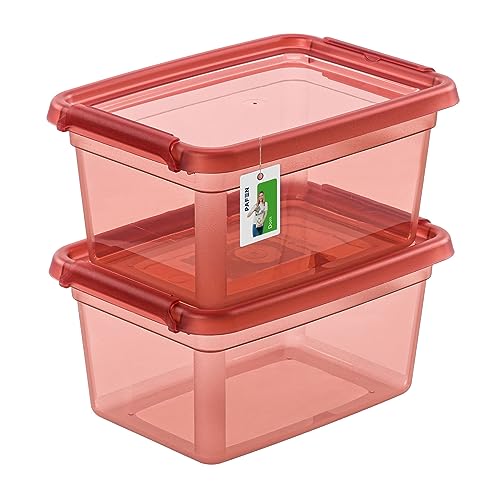 PAFEN 2X Aufbewahrungsbox mit Deckel 1,5L – 19,5 x 14 x 9,5 cm - Boxen Aufbewahrung Stapelboxen mit Verschlussclips Kunststoffbehälter Kleiderboxen Transparent Organizer | Rosa von PAFEN