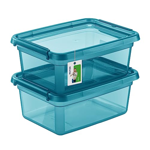 PAFEN 2X Aufbewahrungsbox mit Deckel 12,5L - 38 x 28,5 x 16 cm - Boxen Aufbewahrung Stapelboxen mit Verschlussclips Kunststoffbehälter Kleiderboxen Transparent Organizer | Farbe Cyan von PAFEN