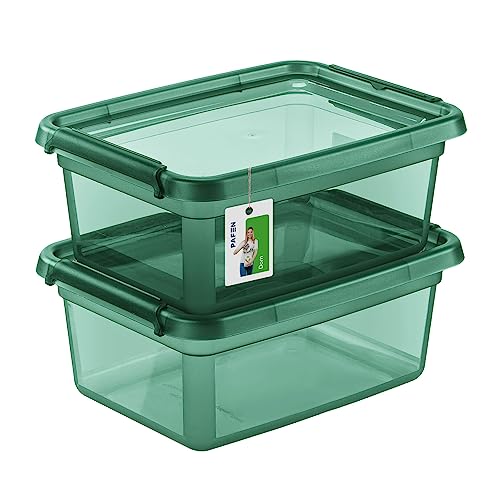 PAFEN 2X Aufbewahrungsbox mit Deckel 12,5L - 38 x 28,5 x 16 cm - Boxen Aufbewahrung Stapelboxen mit Verschlussclips Kunststoffbehälter Kleiderboxen Transparent Organizer | Grün von PAFEN