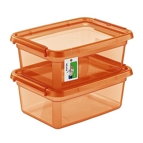 PAFEN 2X Aufbewahrungsbox mit Deckel 12,5L - 38 x 28,5 x 16 cm - Boxen Aufbewahrung Stapelboxen mit Verschlussclips Kunststoffbehälter Kleiderboxen Transparent Organizer | Orange von PAFEN