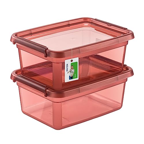 PAFEN 2X Aufbewahrungsbox mit Deckel 12,5L - 38 x 28,5 x 16 cm - Boxen Aufbewahrung Stapelboxen mit Verschlussclips Kunststoffbehälter Kleiderboxen Transparent Organizer | Rosa von PAFEN