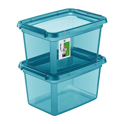 PAFEN 2X Aufbewahrungsbox mit Deckel 15L - 38 x 28,5 x 22 cm - Boxen Aufbewahrung Stapelboxen mit Verschlussclips Kunststoffbehälter Kleiderboxen Transparent Organizer | Farbe Cyan von PAFEN