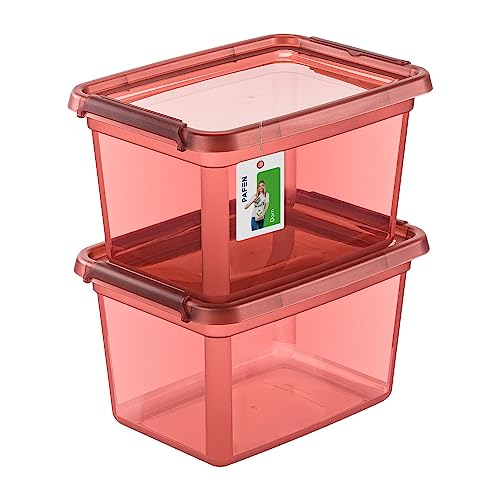 PAFEN 2X Aufbewahrungsbox mit Deckel 15L - 38 x 28,5 x 22 cm - Boxen Aufbewahrung Stapelboxen mit Verschlussclips Kunststoffbehälter Kleiderboxen Transparent Organizer | Rosa von PAFEN