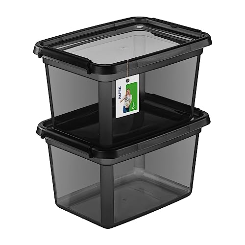 PAFEN 2X Aufbewahrungsbox mit Deckel 15L - 38 x 28,5 x 22 cm - Boxen Aufbewahrung Stapelboxen mit Verschlussclips Kunststoffbehälter Kleiderboxen Transparent Organizer | Schwarz von PAFEN