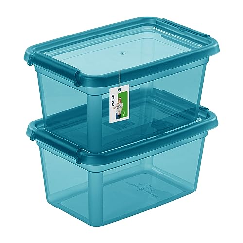 PAFEN 2X Aufbewahrungsbox mit Deckel 3L – 29 x 19,5 x 14 cm - Boxen Aufbewahrung Stapelboxen mit Verschlussclips Kunststoffbehälter Kleiderboxen Transparent Organizer | Farbe Cyan von PAFEN