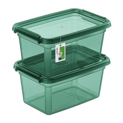 PAFEN 2X Aufbewahrungsbox mit Deckel 3L – 29 x 19,5 x 14 cm - Boxen Aufbewahrung Stapelboxen mit Verschlussclips Kunststoffbehälter Kleiderboxen Transparent Organizer | Grün von PAFEN