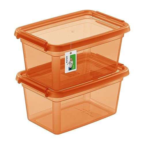 PAFEN 2X Aufbewahrungsbox mit Deckel 3L – 29 x 19,5 x 14 cm - Boxen Aufbewahrung Stapelboxen mit Verschlussclips Kunststoffbehälter Kleiderboxen Transparent Organizer | Orange von PAFEN