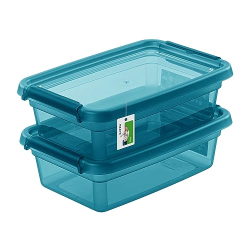PAFEN 2X Aufbewahrungsbox mit Deckel 3L – 29 x 19,5 x 9 cm - Boxen Aufbewahrung Stapelboxen mit Verschlussclips Kunststoffbehälter Kleiderboxen Transparent Organizer | Farbe Cyan von PAFEN