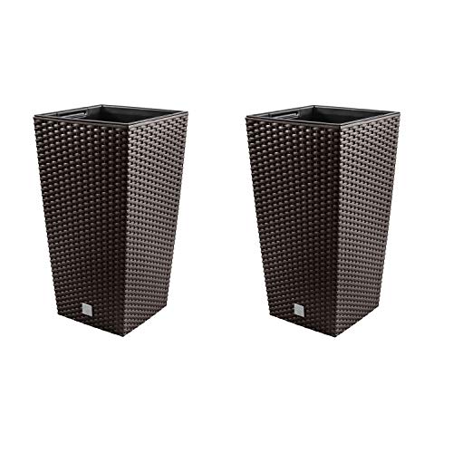 PAFEN 2in1 Gartenset Pflanzkübel Rattan-Optik Blumentopf inkl. Einsatz 11L Pflanzenbehälter Kunststoff 4 Farben 26x26cm (Umbra) von PAFEN