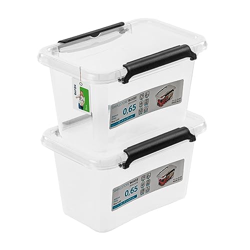 PAFEN 2x Aufbewahrungsbox mit Deckel 0,65L - 15 x 9,5 x 8,5 cm - SET Aufbewahrungsbehälter Transparent Boxen Aufbewahrung Stapelboxen mit Verschlussclips Kunststoffbehälter von PAFEN