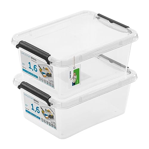 PAFEN 2x Aufbewahrungsbox mit Deckel 1,6L - 19,5 x 15 x 8,5 cm - SET Aufbewahrungsbehälter Transparent Boxen Aufbewahrung Stapelboxen mit Verschlussclips Kunststoffbehälter von PAFEN