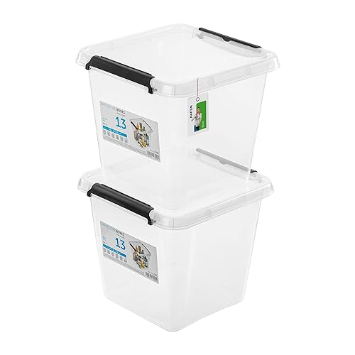 PAFEN 2x Aufbewahrungsbox mit Deckel 13,0L - 29 x 29 x 26 cm - SET Aufbewahrungsbehälter Transparent Boxen Aufbewahrung Stapelboxen mit Verschlussclips Kunststoffbehälter von PAFEN