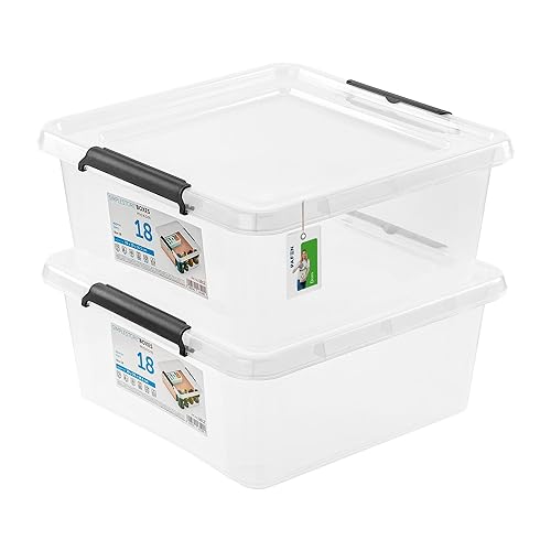 PAFEN 2x Aufbewahrungsbox mit Deckel 18,0L - 39 x 39 x 16,5 cm - SET Aufbewahrungsbehälter Transparent Boxen Aufbewahrung Stapelboxen mit Verschlussclips Kunststoffbehälter von PAFEN