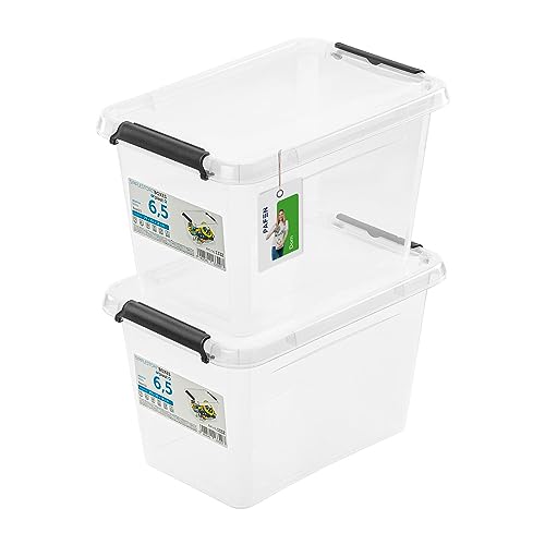 PAFEN 2x Aufbewahrungsbox mit Deckel 6,5L - 29 x 20 x 18 cm - SET Aufbewahrungsbehälter Transparent Boxen Aufbewahrung Stapelboxen mit Verschlussclips Kunststoffbehälter von PAFEN