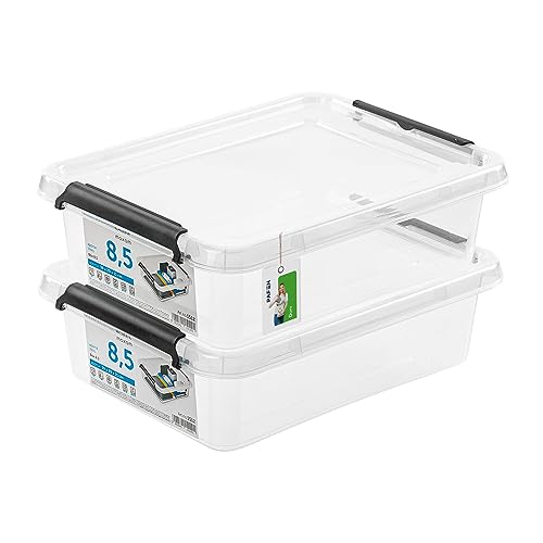 PAFEN 2x Aufbewahrungsbox mit Deckel 8,5L - 39 x 29 x 11 cm - SET Aufbewahrungsbehälter Transparent Boxen Aufbewahrung Stapelboxen mit Verschlussclips Kunststoffbehälter von PAFEN