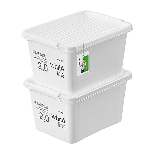 PAFEN 2x Aufbewahrungsbox mit Transparent Deckel 2L - 20 x 15 x 11 cm - Boxen Aufbewahrung Stapelboxen mit Verschlussclips Kunststoffbehälter Kleiderboxen Organizer | Weiß von PAFEN