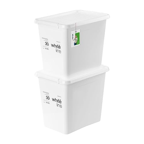 PAFEN 2x Aufbewahrungsbox mit Transparent Deckel 30L - 40 x 30 x 35 cm - Boxen Aufbewahrung Stapelboxen mit Verschlussclips Kunststoffbehälter Kleiderboxen Organizer | Weiß von PAFEN