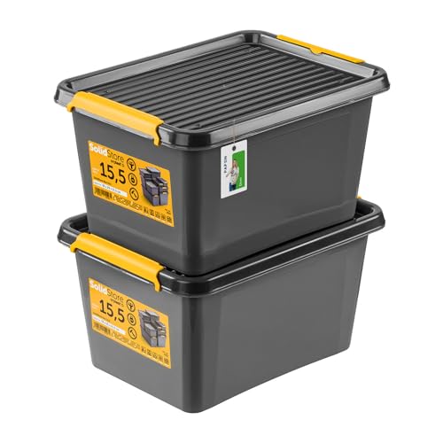PAFEN 2x Robuster Aufbewahrungsbox 15,5L mit Deckel - 39 x 29 x 21,5 cm - Behälter für besondere Aufgaben Aufbewahrungsbehälter Boxen Aufbewahrung Stapelboxen mit Verschlussclips Kunststoffbehälter von PAFEN