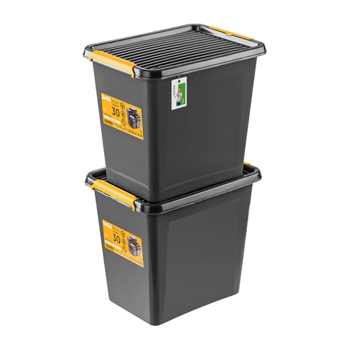 PAFEN 2x Robuster Aufbewahrungsbox 25L mit Deckel - 39 x 29 x 35 cm - Behälter für besondere Aufgaben Aufbewahrungsbehälter Boxen Aufbewahrung Stapelboxen mit Verschlussclips Kunststoffbehälter von PAFEN