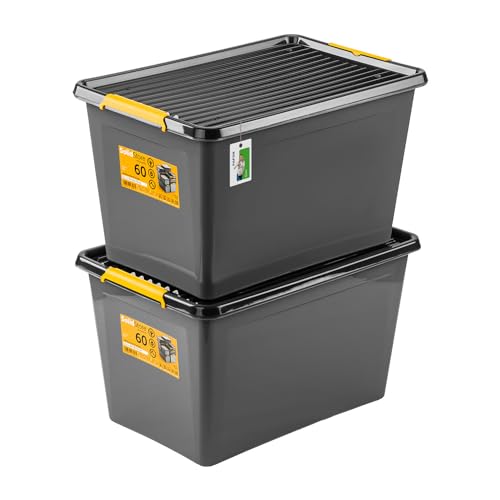 PAFEN 2x Robuster Aufbewahrungsbox 55L mit Rollen - 58 x 39 x 35 cm - Behälter für besondere Aufgaben Aufbewahrungsbehälter Boxen Aufbewahrung Stapelboxen mit Verschlussclips Kunststoffbehälter von PAFEN
