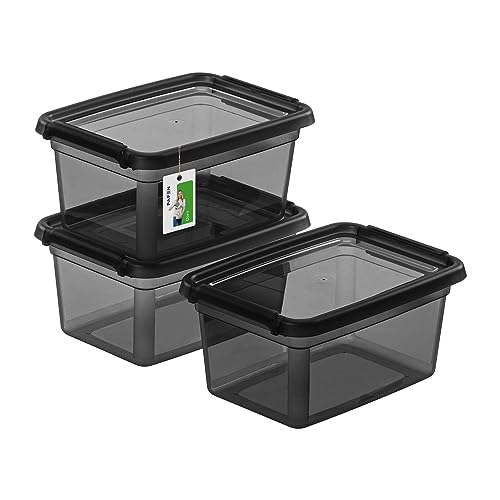 PAFEN 3X Aufbewahrungsbox mit Deckel 1,5L – 19,5 x 14 x 9,5 cm - Boxen Aufbewahrung Stapelboxen mit Verschlussclips Kunststoffbehälter Kleiderboxen Transparent Organizer | Schwarz von PAFEN