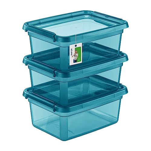 PAFEN 3X Aufbewahrungsbox mit Deckel 12,5L - 38 x 28,5 x 16 cm - Boxen Aufbewahrung Stapelboxen mit Verschlussclips Kunststoffbehälter Kleiderboxen Transparent Organizer | Farbe Cyan von PAFEN