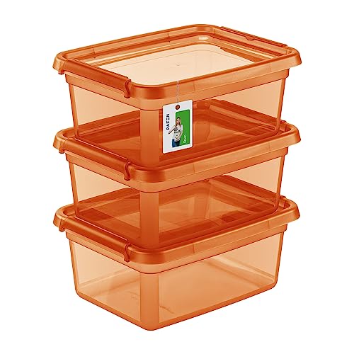 PAFEN 3X Aufbewahrungsbox mit Deckel 12,5L - 38 x 28,5 x 16 cm - Boxen Aufbewahrung Stapelboxen mit Verschlussclips Kunststoffbehälter Kleiderboxen Transparent Organizer | Orange von PAFEN