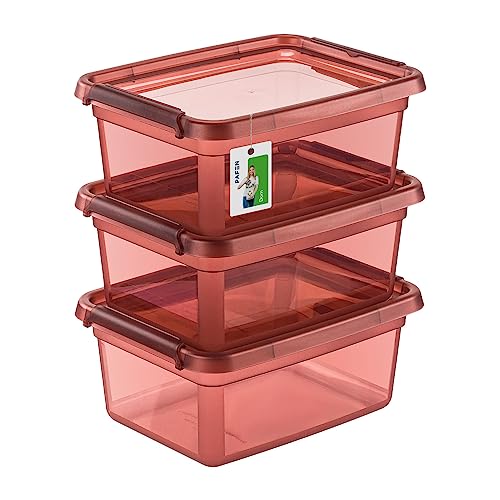 PAFEN 3X Aufbewahrungsbox mit Deckel 12,5L - 38 x 28,5 x 16 cm - Boxen Aufbewahrung Stapelboxen mit Verschlussclips Kunststoffbehälter Kleiderboxen Transparent Organizer | Rosa von PAFEN