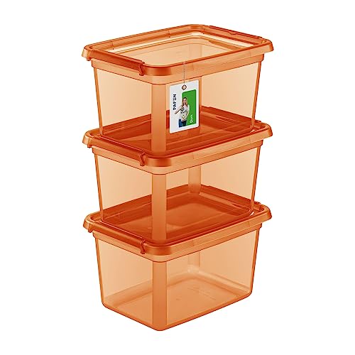 PAFEN 3X Aufbewahrungsbox mit Deckel 15L - 38 x 28,5 x 22 cm - Boxen Aufbewahrung Stapelboxen mit Verschlussclips Kunststoffbehälter Kleiderboxen Transparent Organizer | Orange von PAFEN