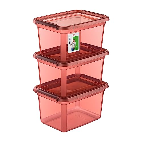 PAFEN 3X Aufbewahrungsbox mit Deckel 15L - 38 x 28,5 x 22 cm - Boxen Aufbewahrung Stapelboxen mit Verschlussclips Kunststoffbehälter Kleiderboxen Transparent Organizer | Rosa von PAFEN